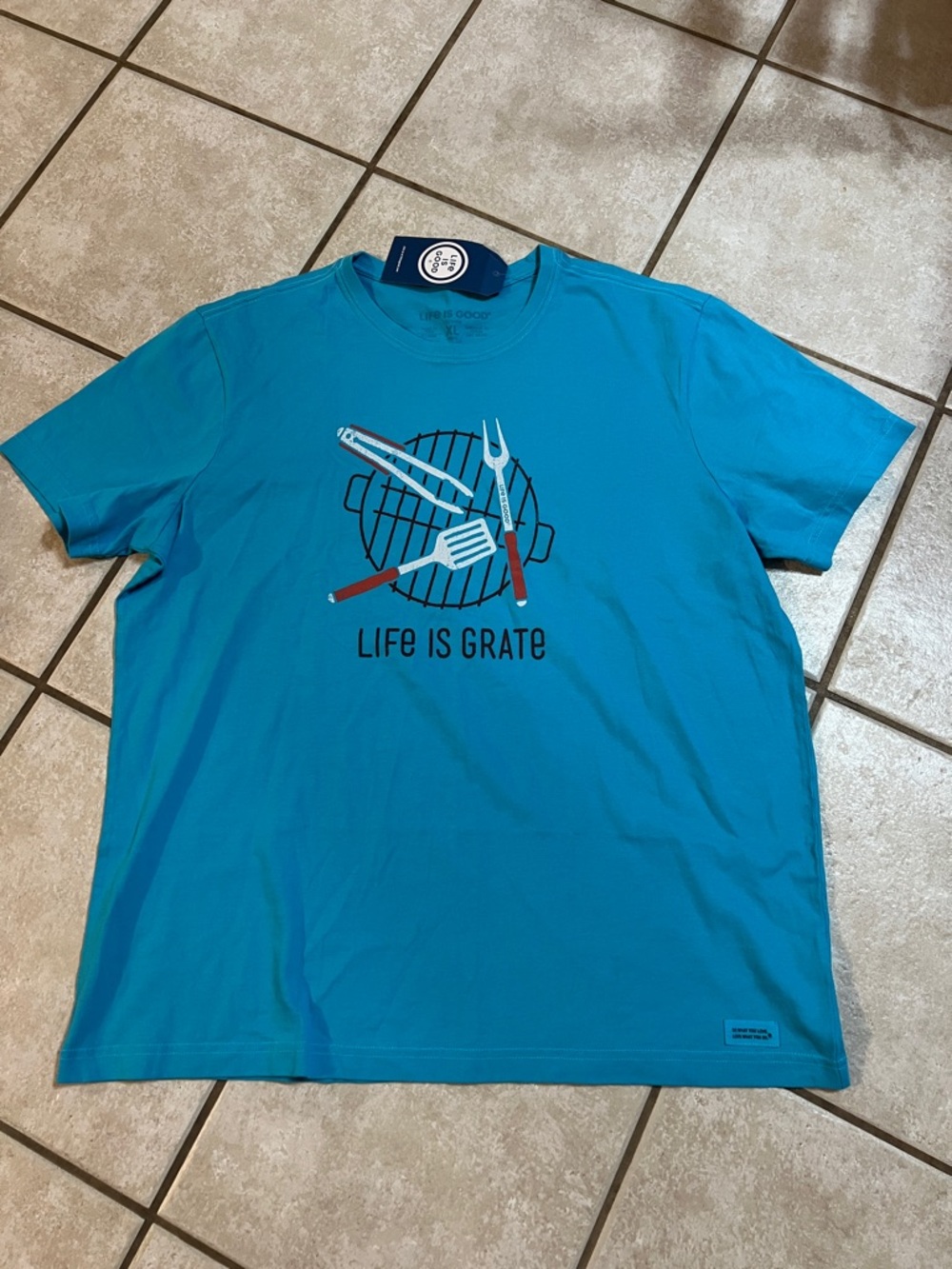 Life Is Good Turquoise "Life Is Grate" Short Sleeve Tee